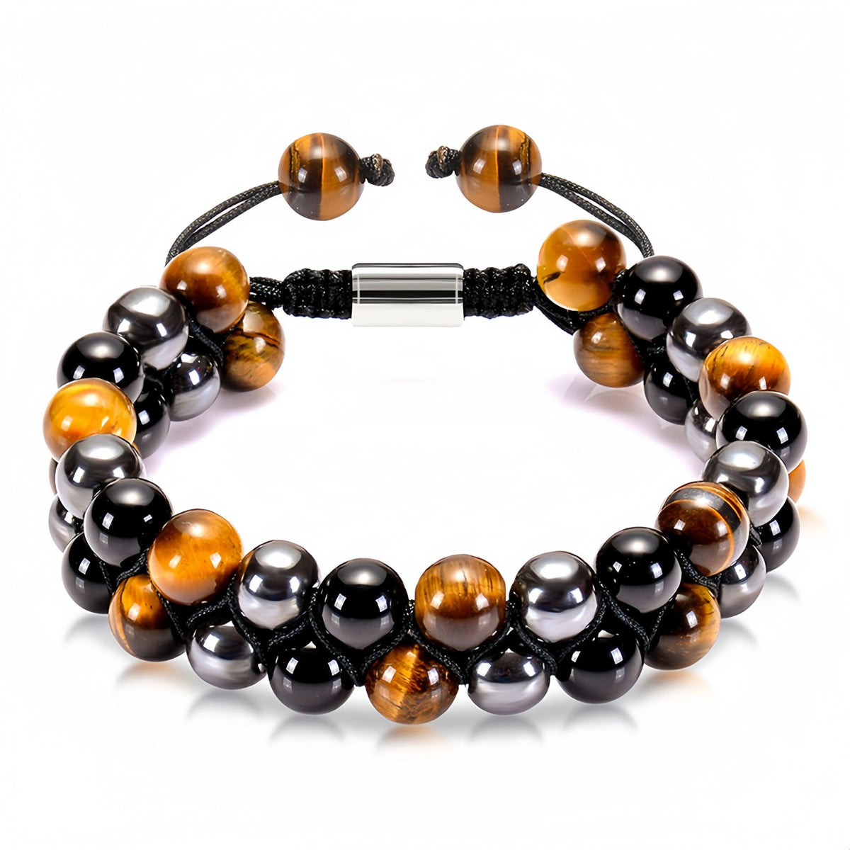 Bold Dual-Layer Tiger Eye Braided Adjustable Bracelet