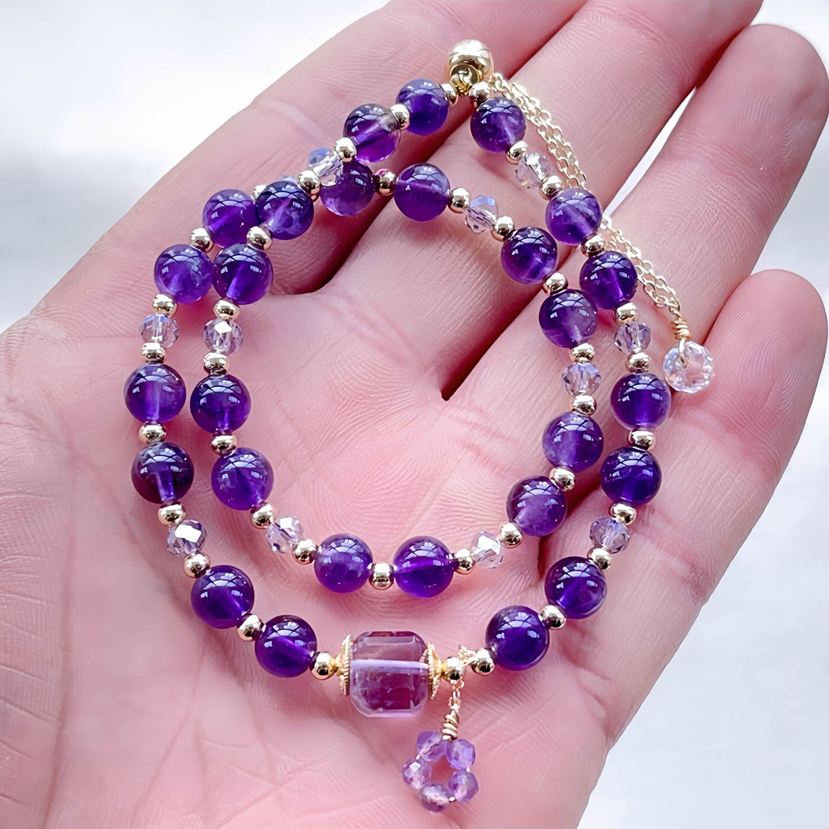 Amethyst Double Wrap Beaded Bracelet