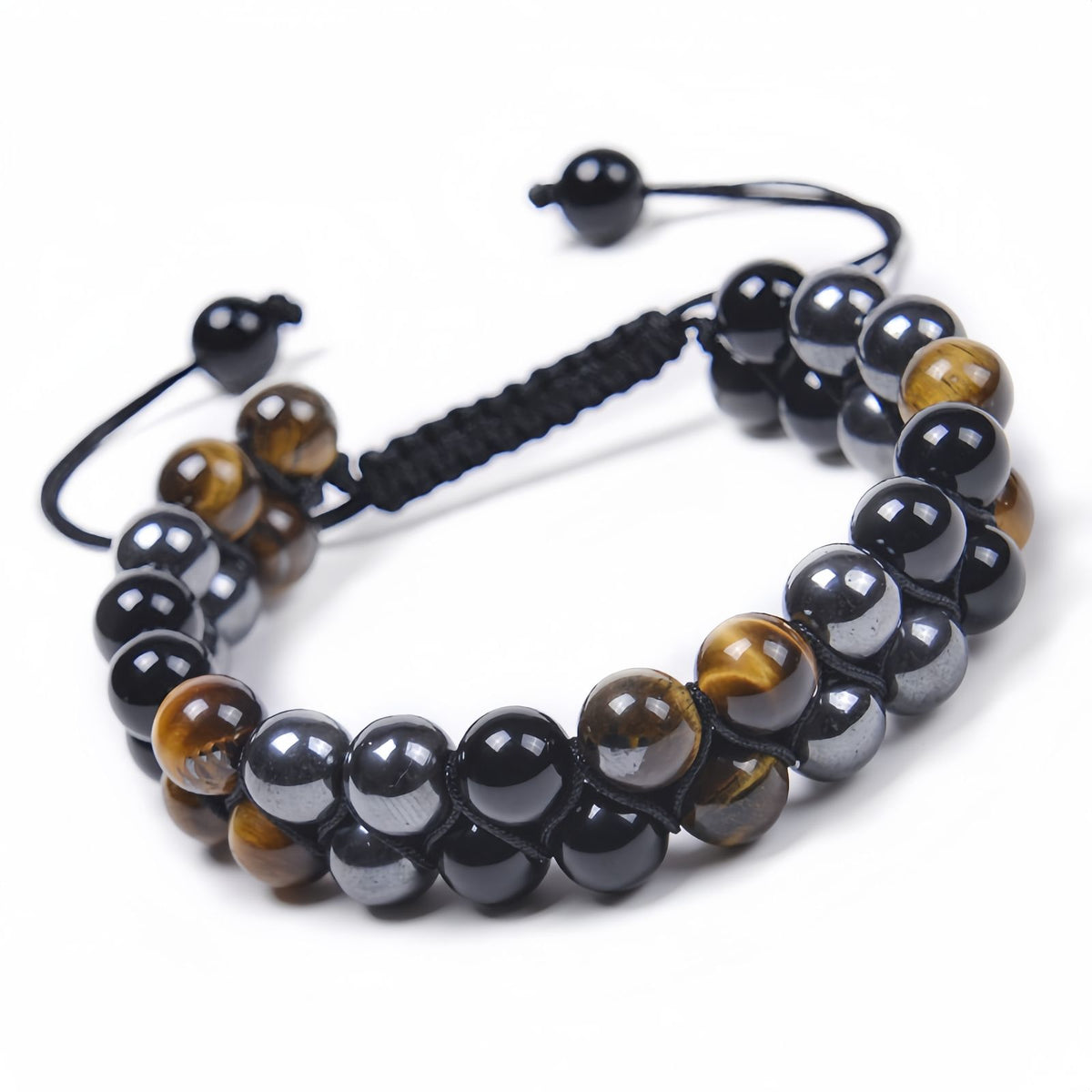 Double-Layer Tiger Eye & Onyx Men's Bracelet