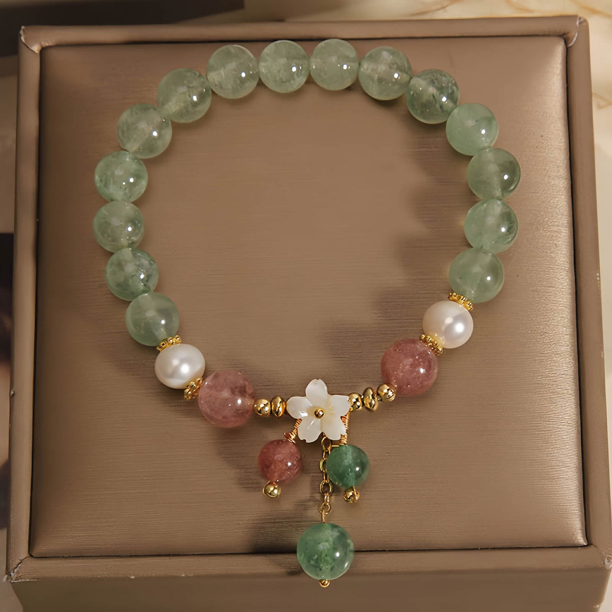 Green Strawberry Quartz Beaded Bracelet