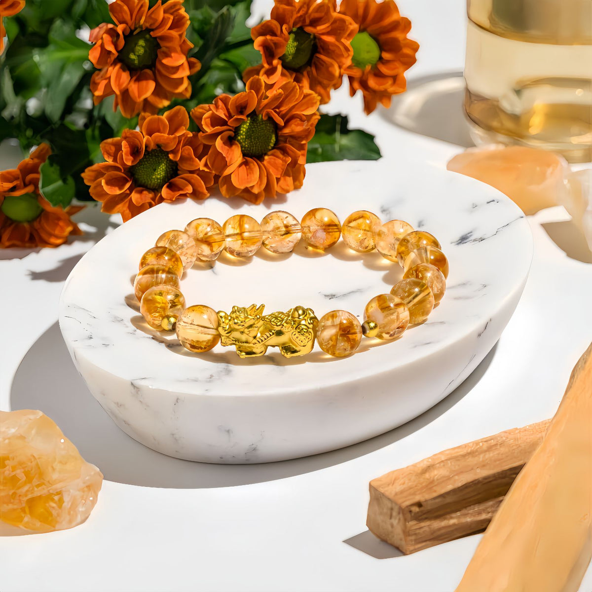 Citrine Beaded Bracelet with Gold Pi Xiu Charm