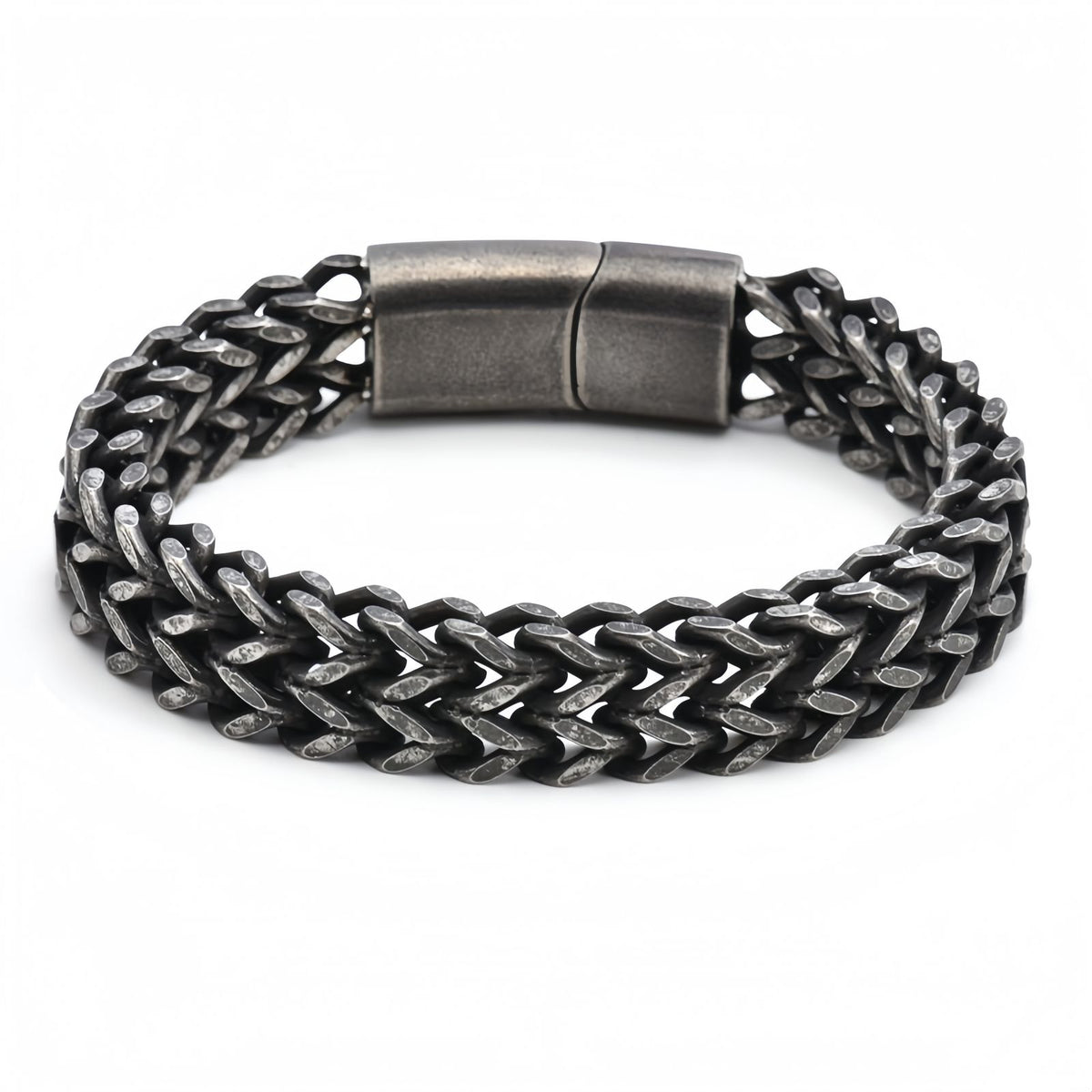 Men's Double-Row Polished Stainless Steel Bracelet