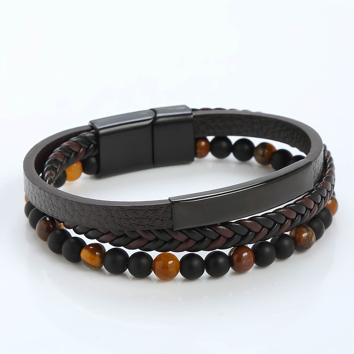 Men's Multi-Layer Braided Leather Beaded Bracelet