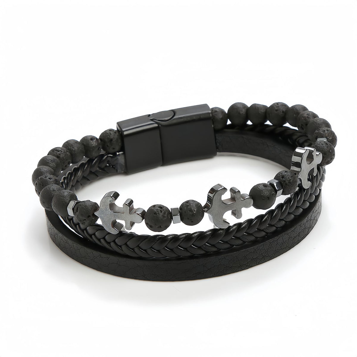 Men’s Tiger Eye Obsidian Beaded Leather Bracelet