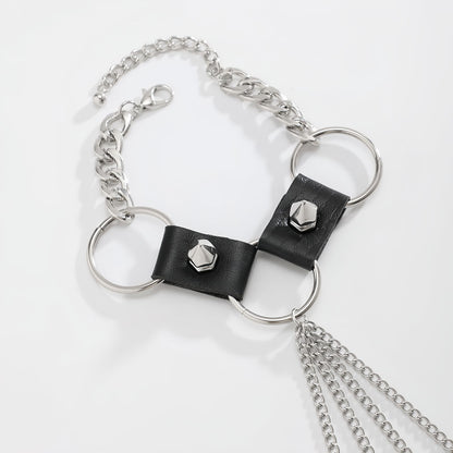 Men's Hand Chain Bracelet with Finger Rings, Gothic Punk Ring Bracelet