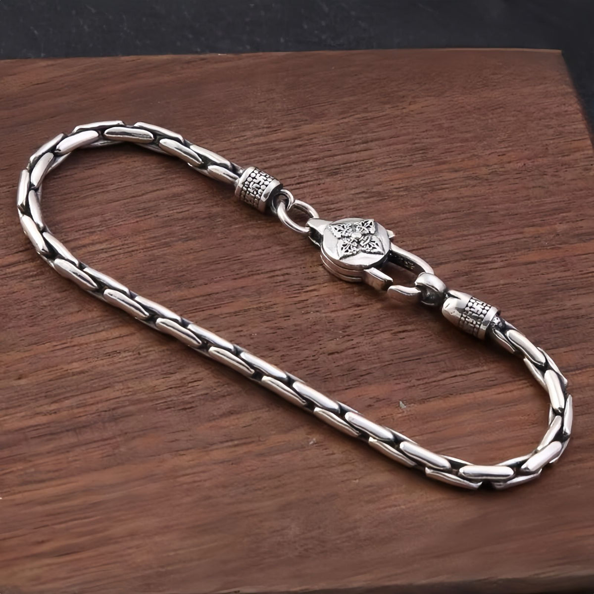 Men's Vajra Bracelet, Vintage Silver Tone Chain Bracelet