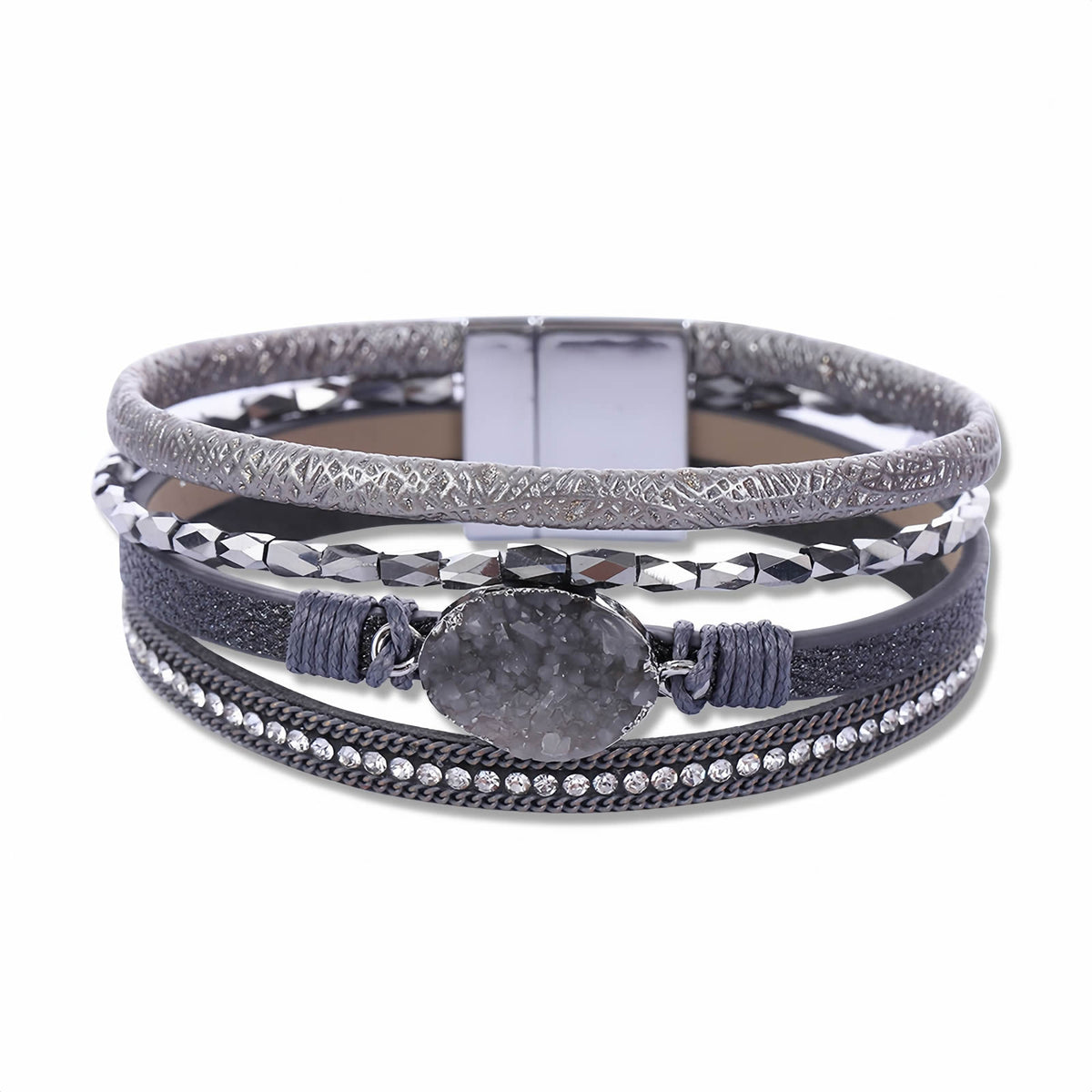 Boho Multilayer Leather Wrap Bracelet with Crystal