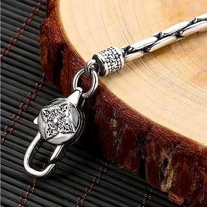 Men's Vajra Bracelet, Vintage Silver Tone Chain Bracelet