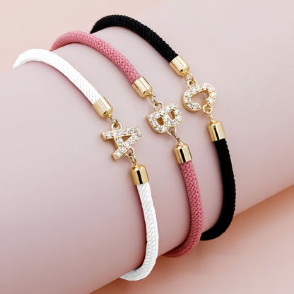 Adjustable Initial Letter Bracelet, A-Z Personalized Cord Bracelet