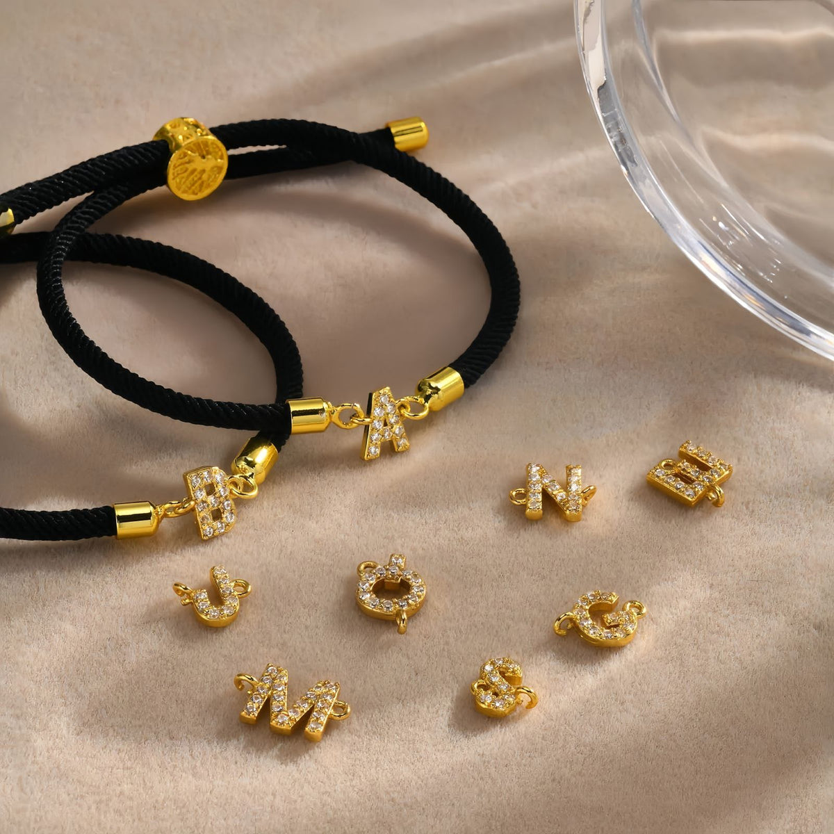 Adjustable Initial Letter Bracelet, A-Z Personalized Cord Bracelet