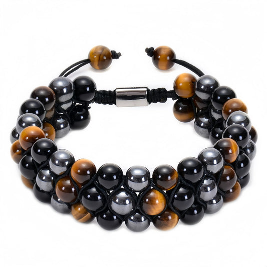 Tri-Layer Tiger Eye Braided Adjustable Bracelet