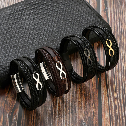 Infinity Symbol Leather Bracelet for Men
