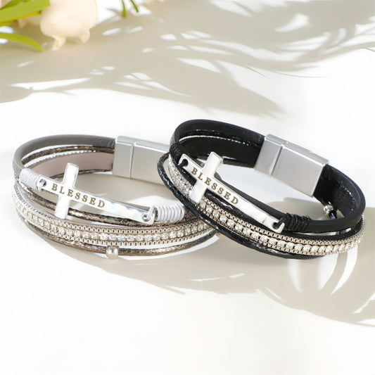 Bohemian Multi Layer Cross Leather Bracelet