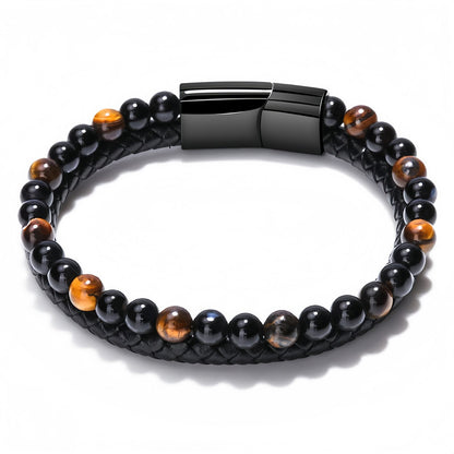 The Professional Success Bracelet – Tiger's Eye & Black Onyx Leather Bracelet