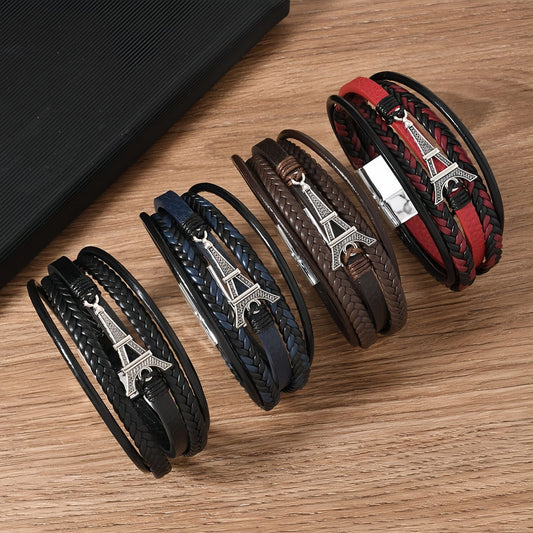 Men's Vintage Eiffel Tower Leather Bracelet