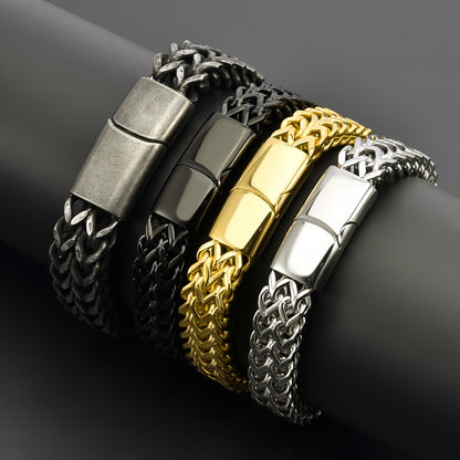 Men's Double-Row Polished Stainless Steel Bracelet