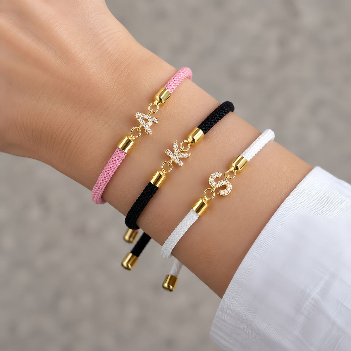Adjustable Initial Letter Bracelet, A-Z Personalized Cord Bracelet