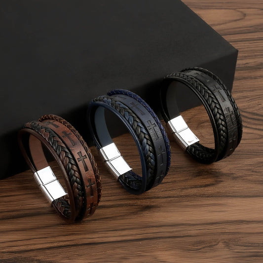 Men's Cross Leather Bracelet
