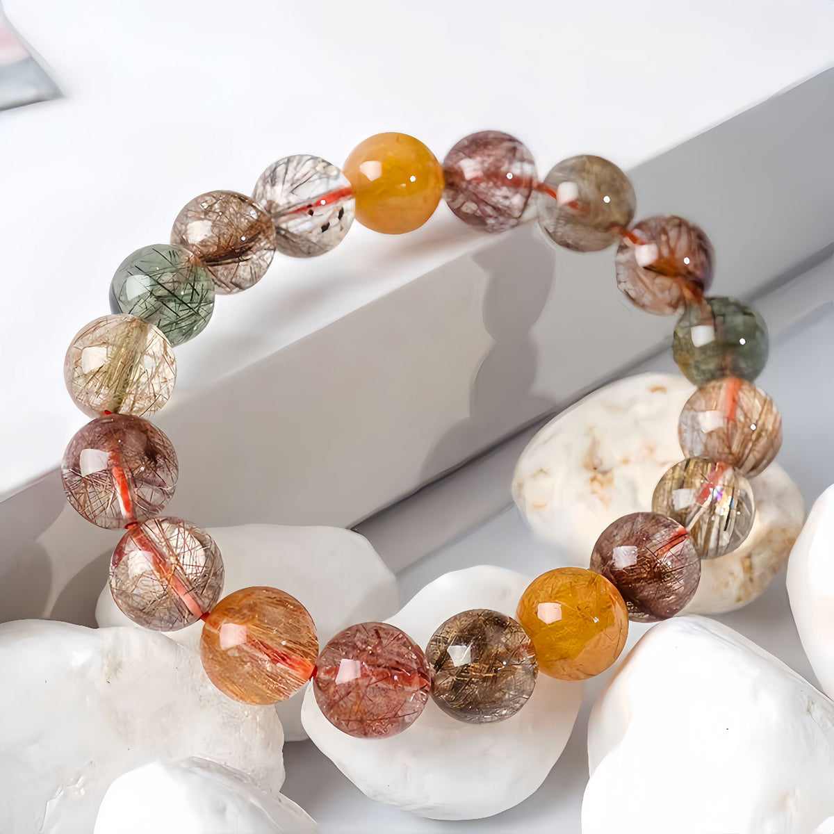 Multi-Color Rutilated Quartz Beaded Bracelet