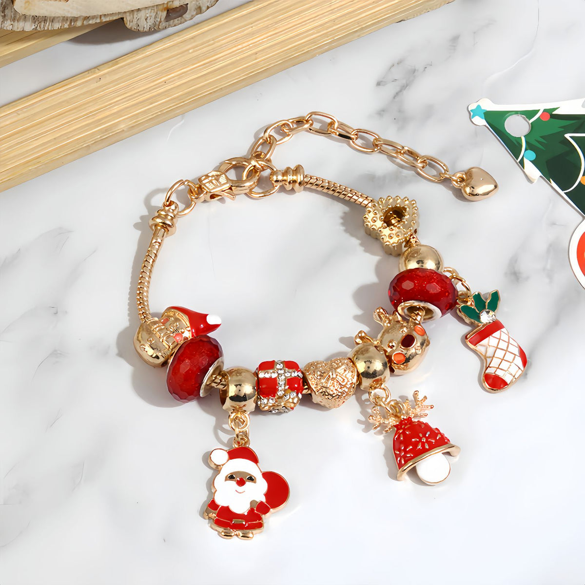 Christmas Charm Bracelet with Gold Snake Chain