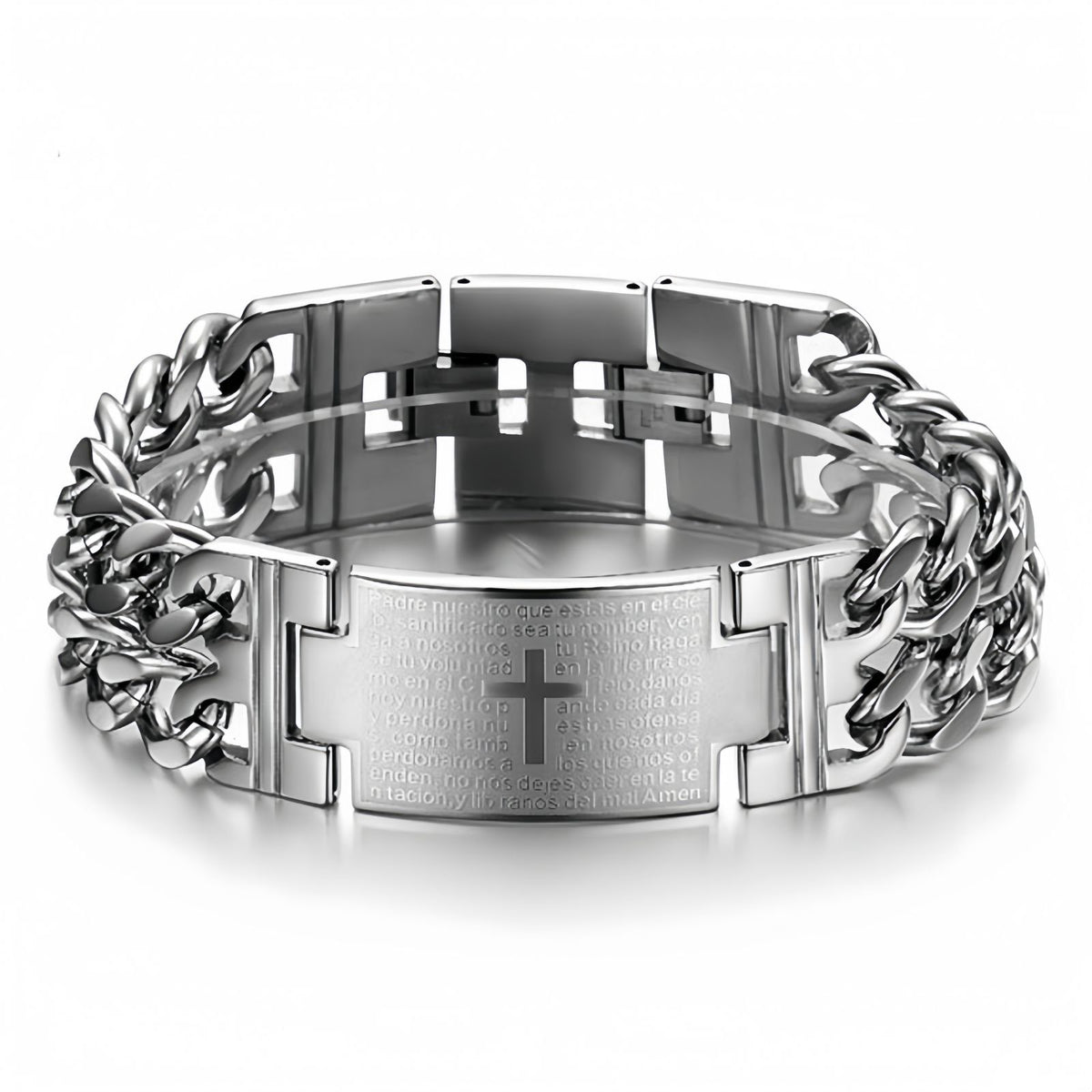 Cross Plate Double Row Curb Chain Bracelet