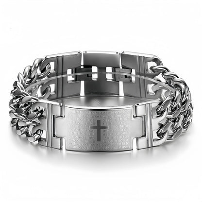 Cross Plate Double Row Curb Chain Bracelet