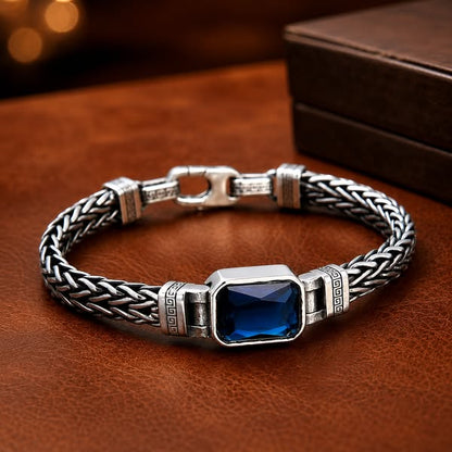 Blue Zircon Braided Chain Bracelet, Vintage Bracelet for Men and Women