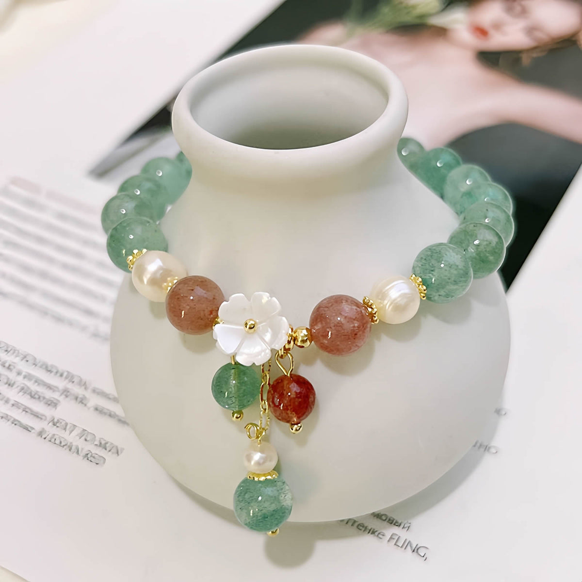 Green Strawberry Quartz Beaded Bracelet