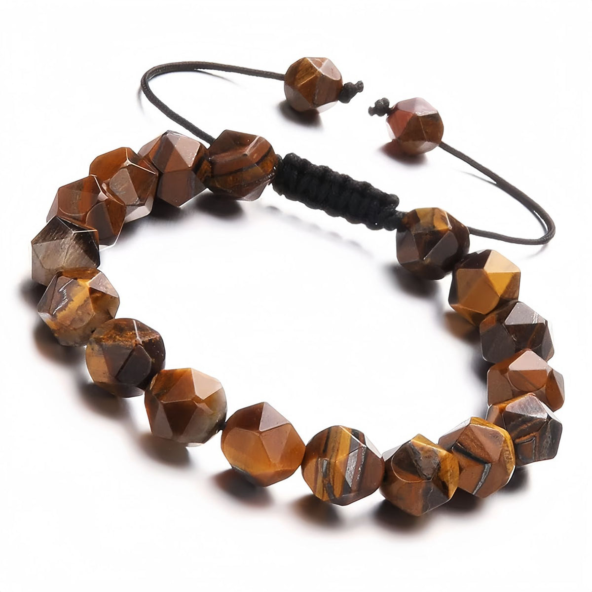 Faceted Tiger Eye Bead Bracelet with Geometric Cut