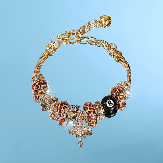 Leopard Bead Cross Charm Bracelet