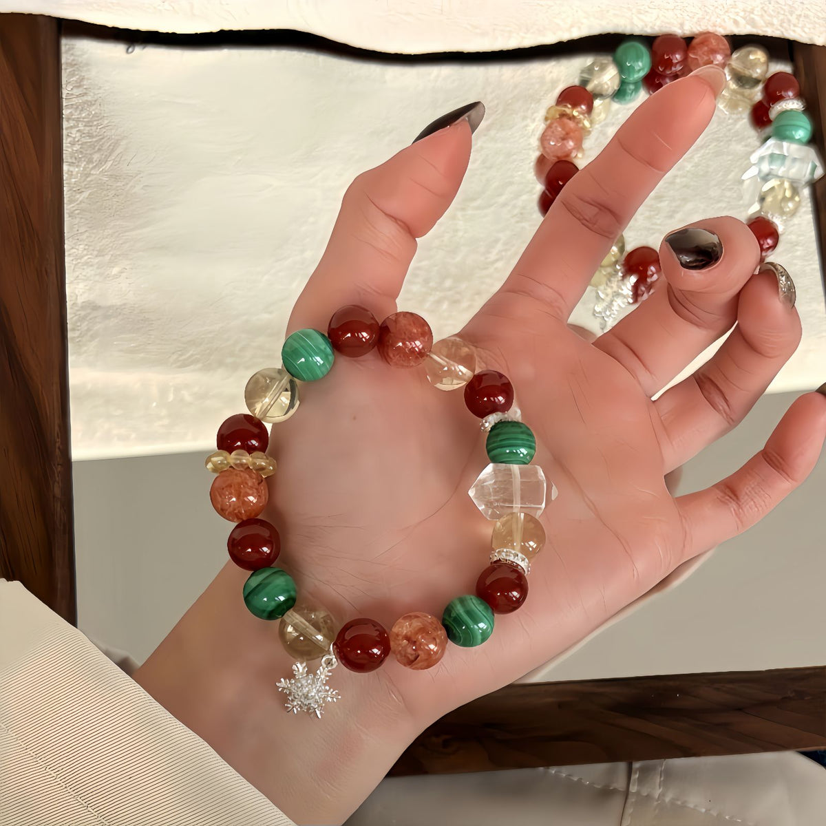 Festive Christmas Energy Bracelet with Malachite & Red Agate