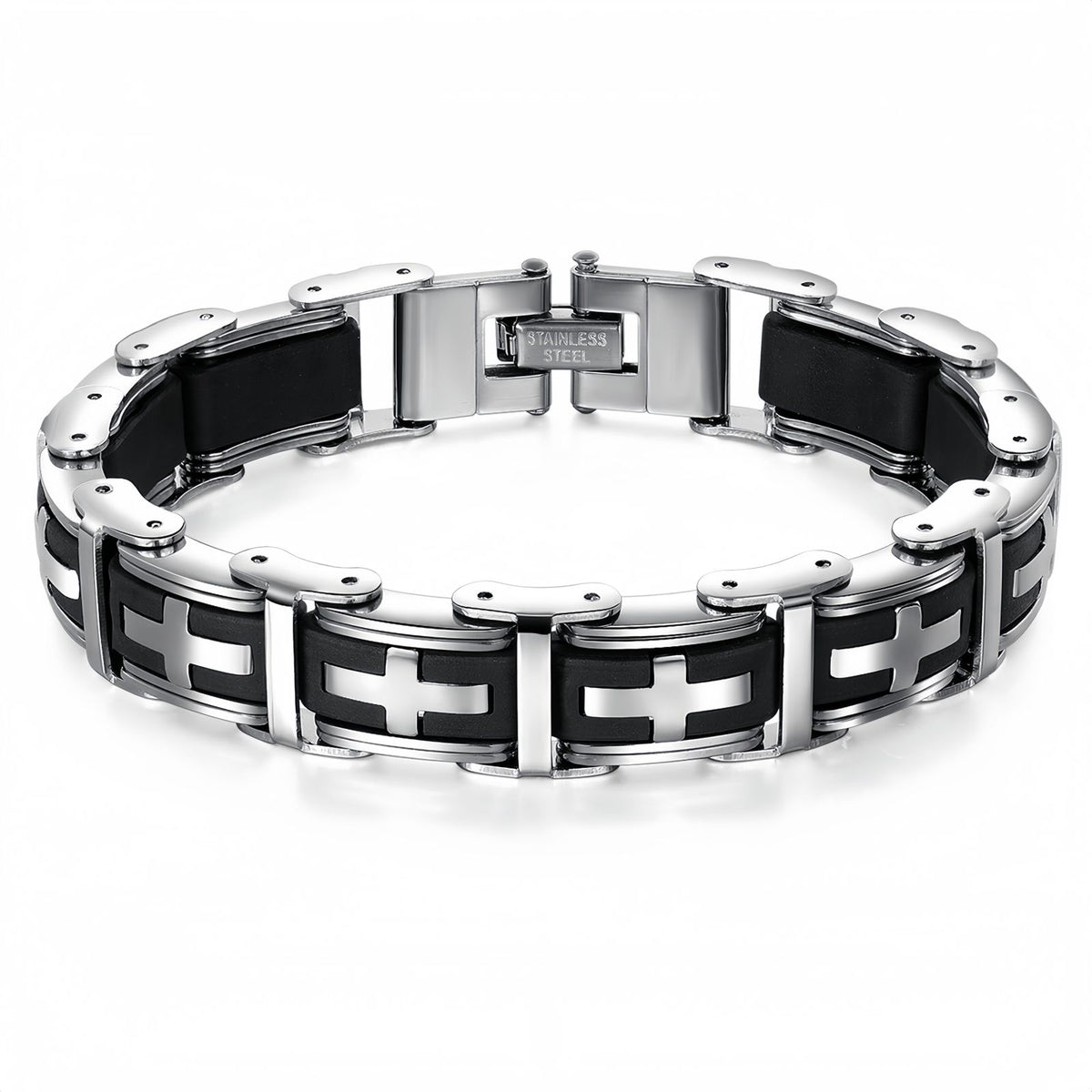 Men’s Stainless Steel Link Bracelet with Cross