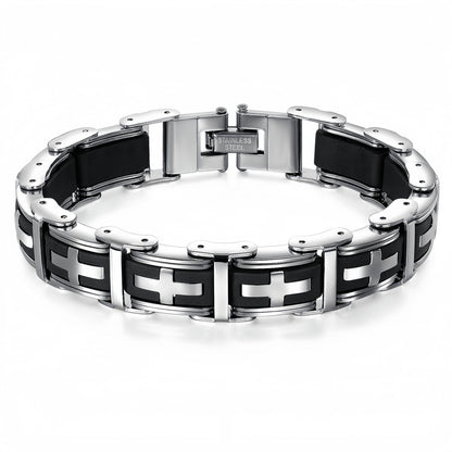 Men’s Stainless Steel Link Bracelet with Cross