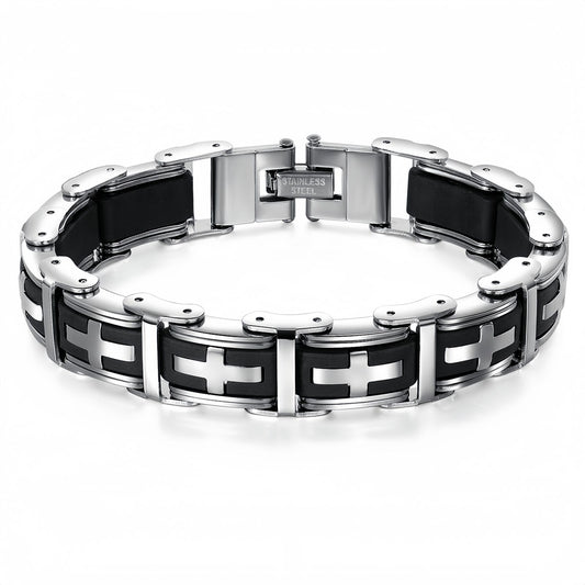 Men’s Stainless Steel Link Bracelet with Cross