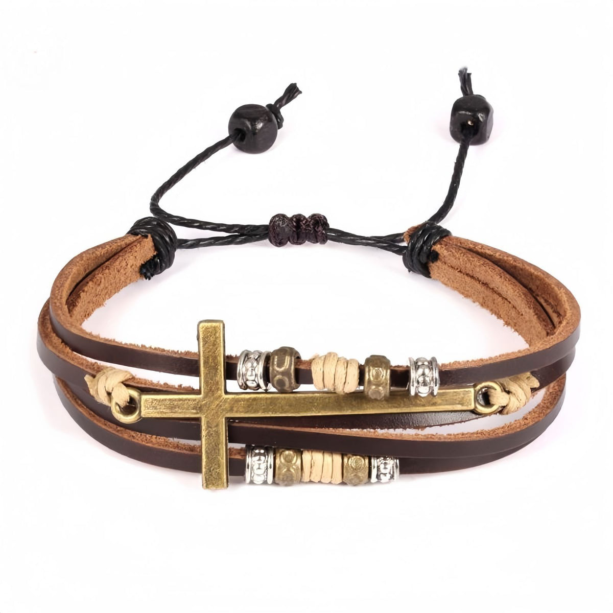 Women’s Layered Cross Leather Bracelet