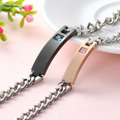 Cross Bar Curb Chain Couple Bracelet Set