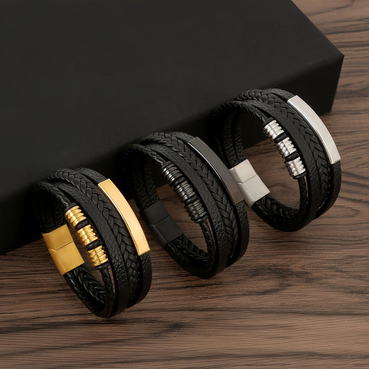 Men's Geometric Bar Leather Bracelet