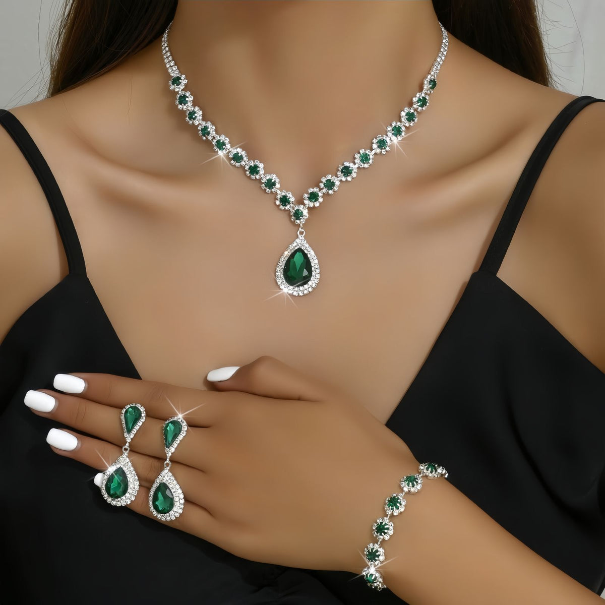 Teardrop Jewelry Set for Women, Necklace Earrings and Bracelet Set, Elegant Formal Jewelry