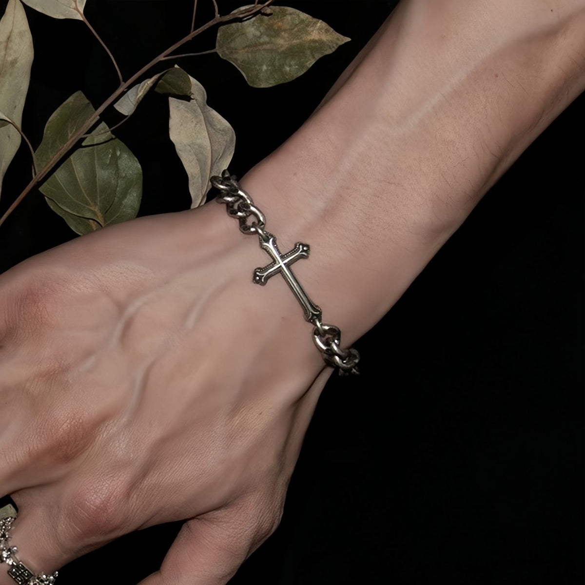 Cross Charm Curb Chain Bracelet