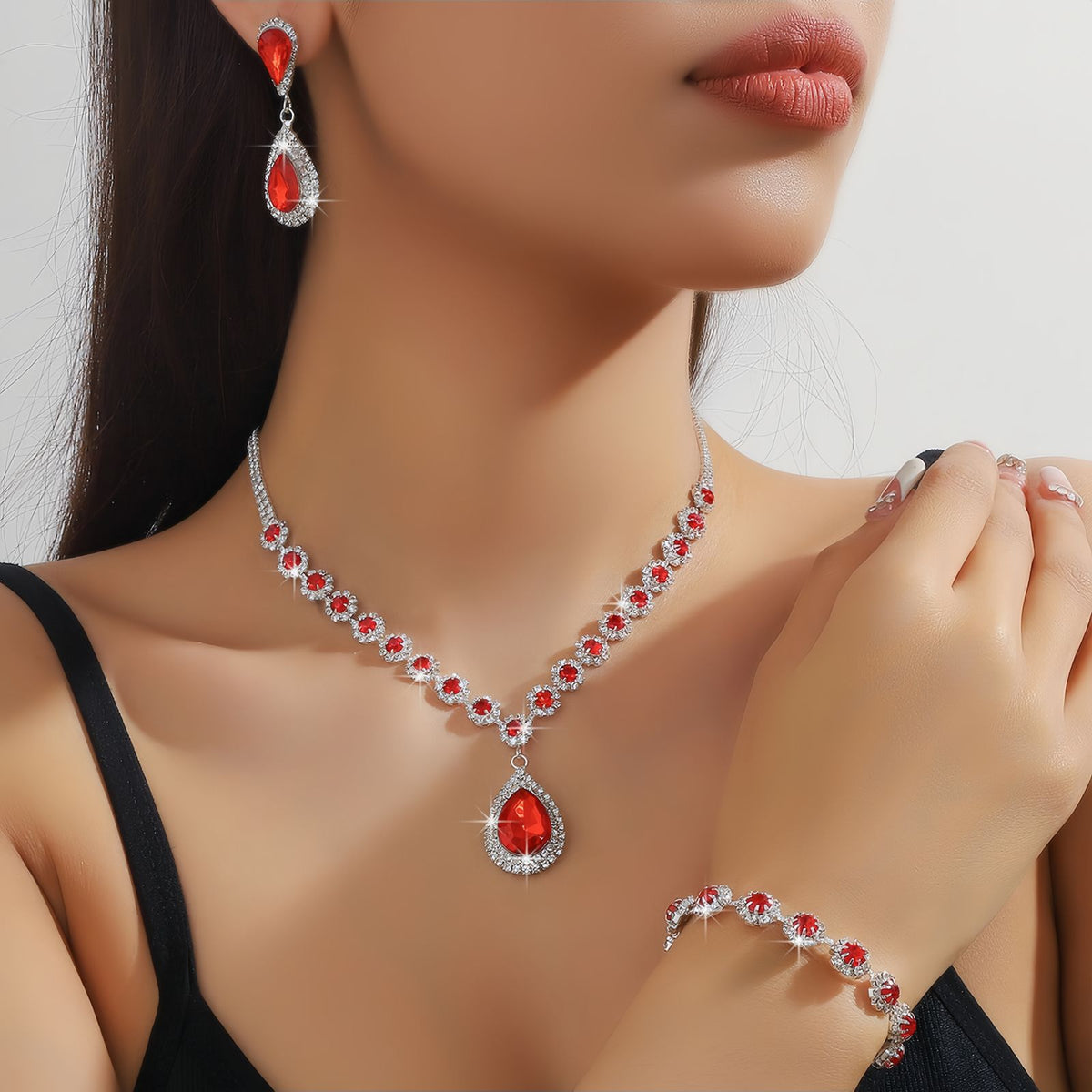 Teardrop Jewelry Set for Women, Necklace Earrings and Bracelet Set, Elegant Formal Jewelry