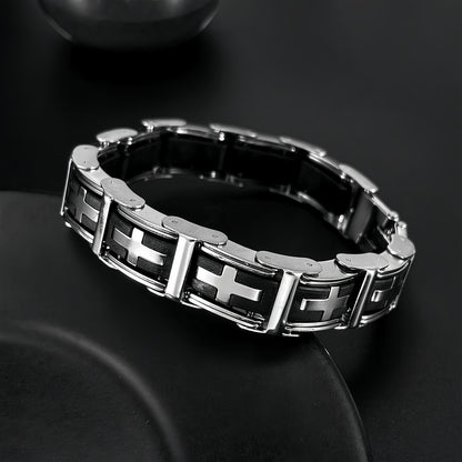 Men’s Stainless Steel Link Bracelet with Cross