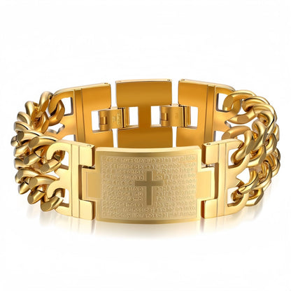 Cross Plate Double Row Curb Chain Bracelet