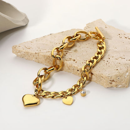 Heart Charm Cuban Oval Link Chain Bracelet