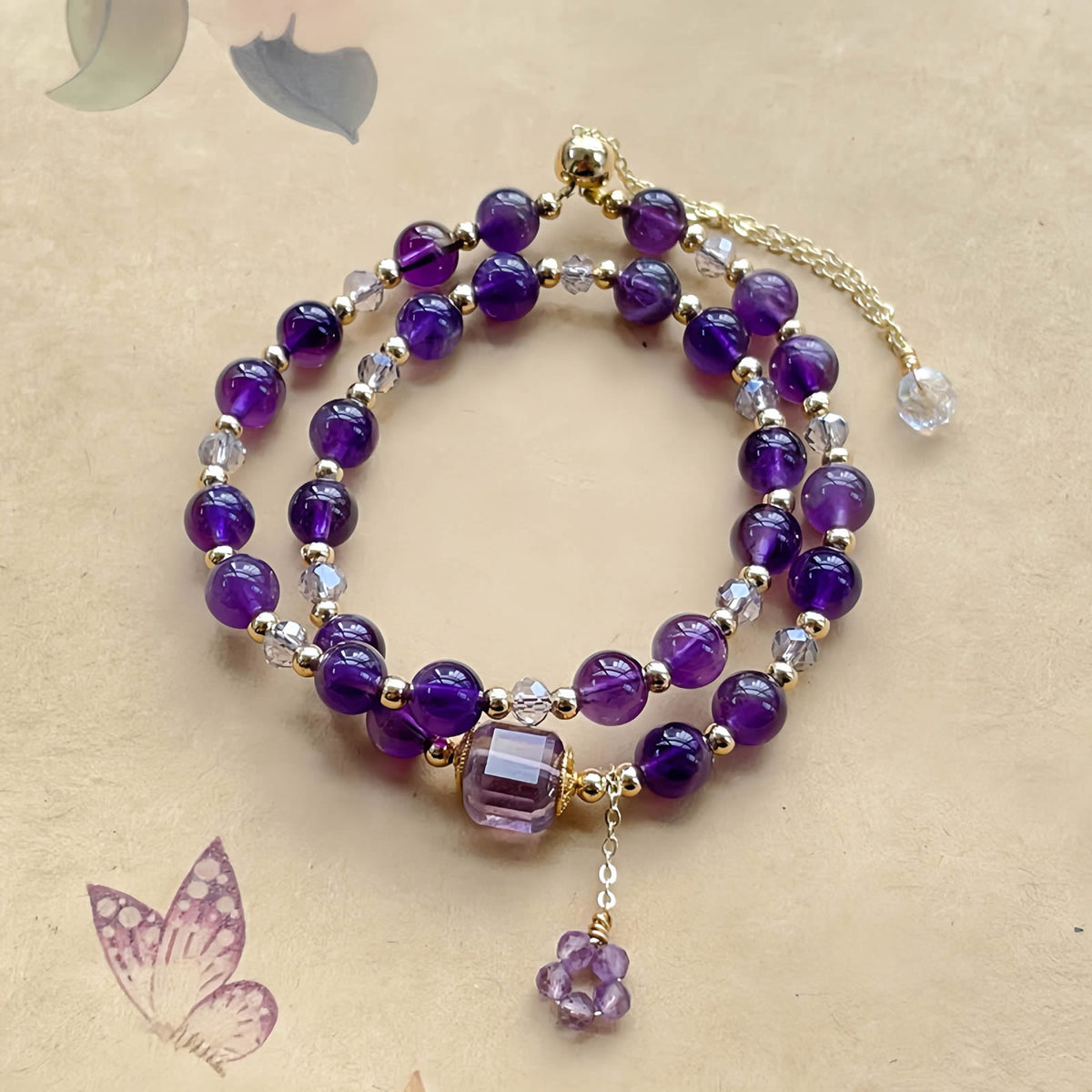 Amethyst Double Wrap Beaded Bracelet