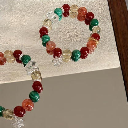 Festive Christmas Energy Bracelet with Malachite & Red Agate