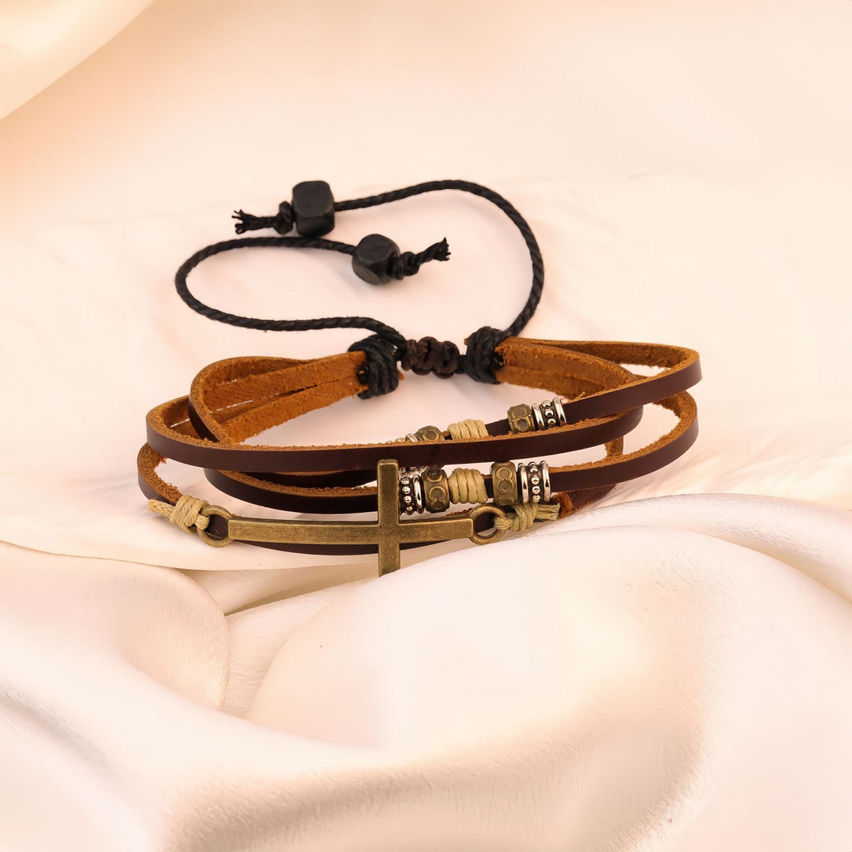 Women’s Layered Cross Leather Bracelet
