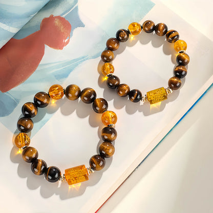 Wealth & Prosperity Tiger Eye & Citrine Beaded Bracelet