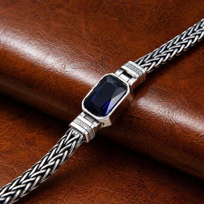 Blue Zircon Braided Chain Bracelet, Vintage Bracelet for Men and Women