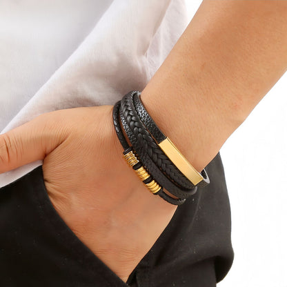 Men's Geometric Bar Leather Bracelet