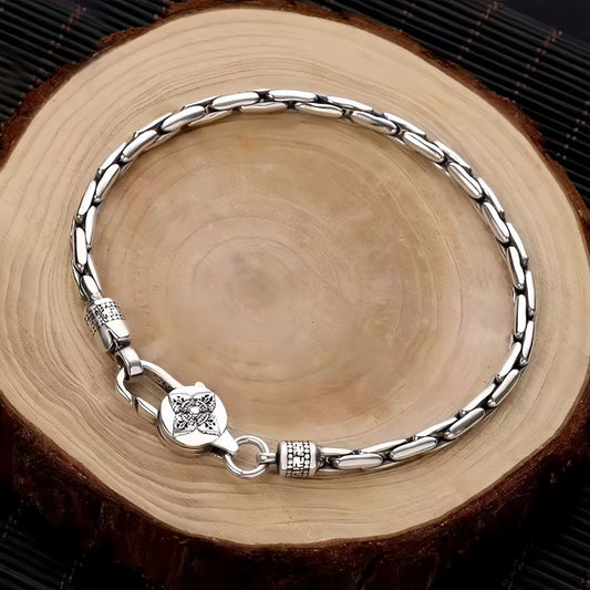 Men's Vajra Bracelet, Vintage Silver Tone Chain Bracelet